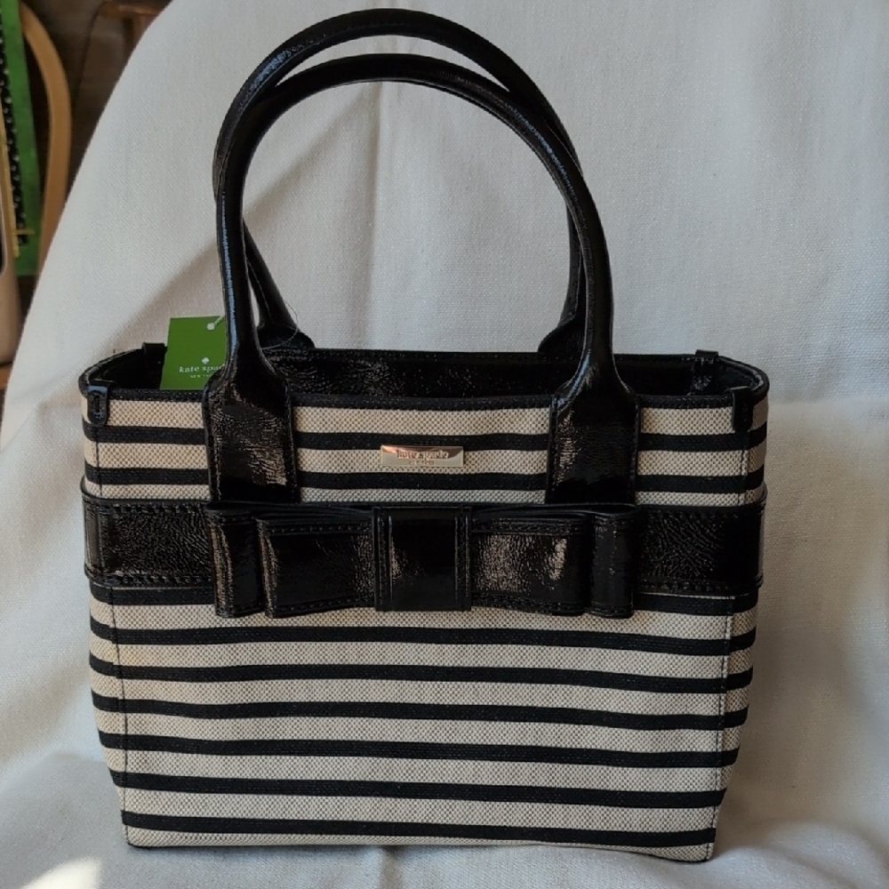 NWT Kate Spade Black and White Striped Satchel